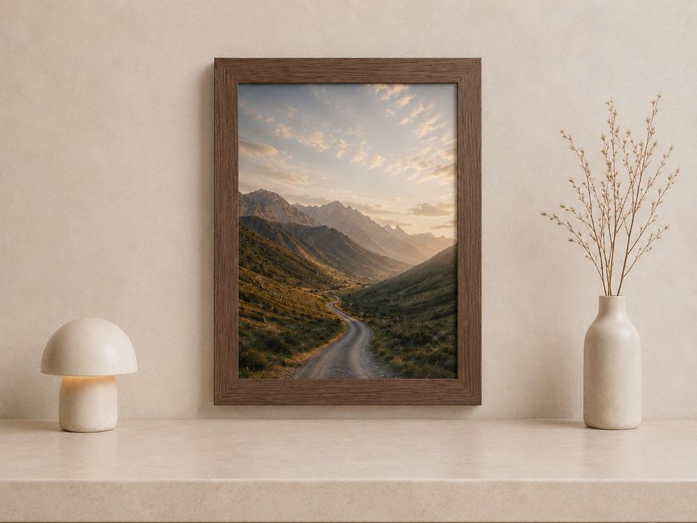 Combo Foto + Moldura 30x40 · com Vidro na cor Carvalho · Borda 4 cm