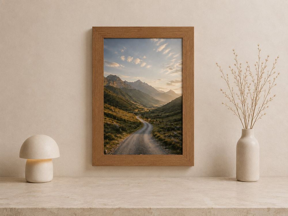 Combo Foto + Moldura 30x40 · com Vidro na cor Carvalho · Borda 4 cm