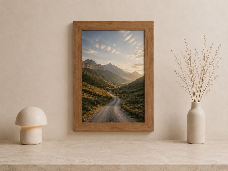 Combo Foto + Moldura 30x40 · com Vidro na cor Carvalho · Borda 4 cm