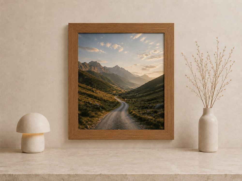 Combo Foto + Moldura 40x50 · com Vidro na cor Carvalho · Borda 4 cm