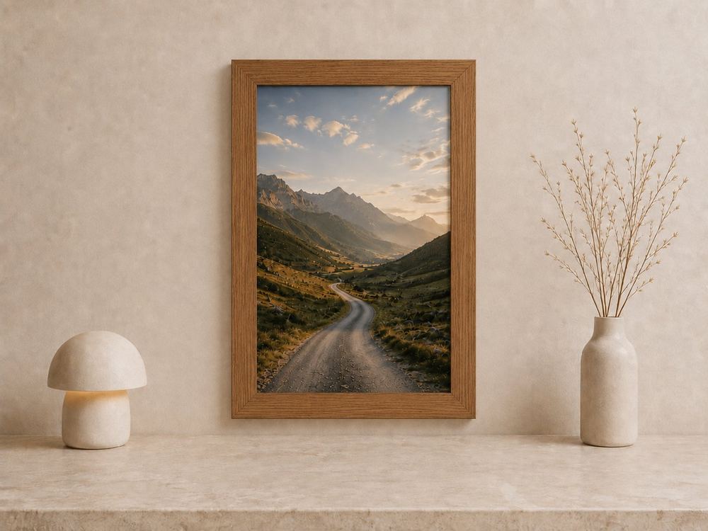 Combo Foto + Moldura 40x60 · com Vidro na cor Carvalho · Borda 4 cm