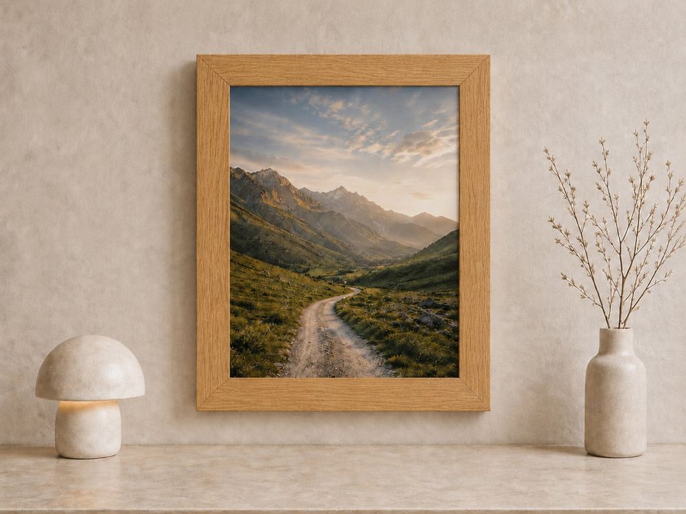 Combo Foto + Moldura 50x60 · com Vidro na cor Carvalho · Borda 4 cm