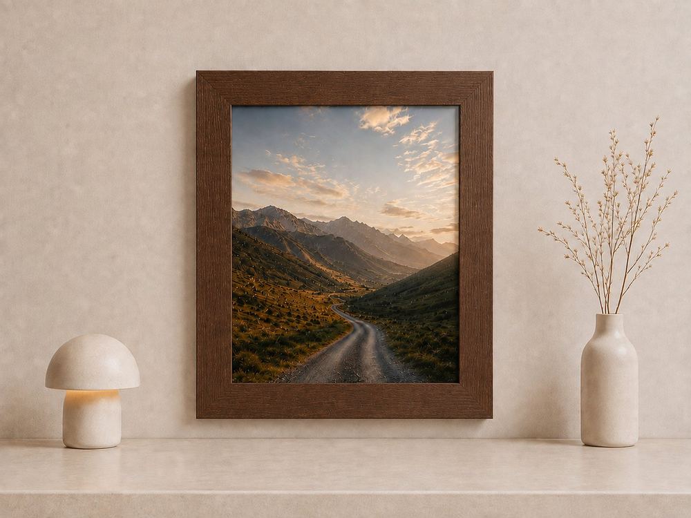 Combo Foto + Moldura 50x60 · com Vidro na cor Carvalho · Borda 4 cm