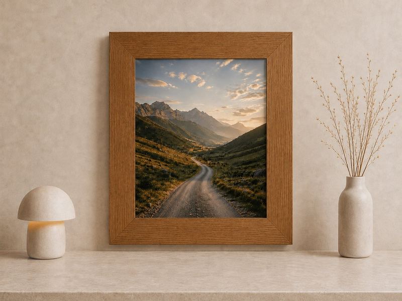 Combo Foto + Moldura 50x60 · com Vidro na cor Carvalho · Borda 6 cm