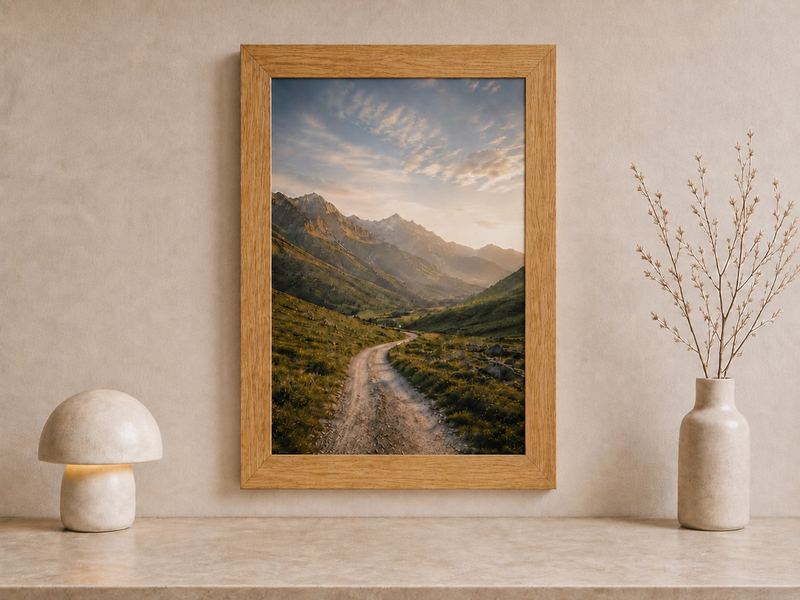 Combo Foto + Moldura 50x70 · com Vidro na cor Carvalho · Borda 4 cm