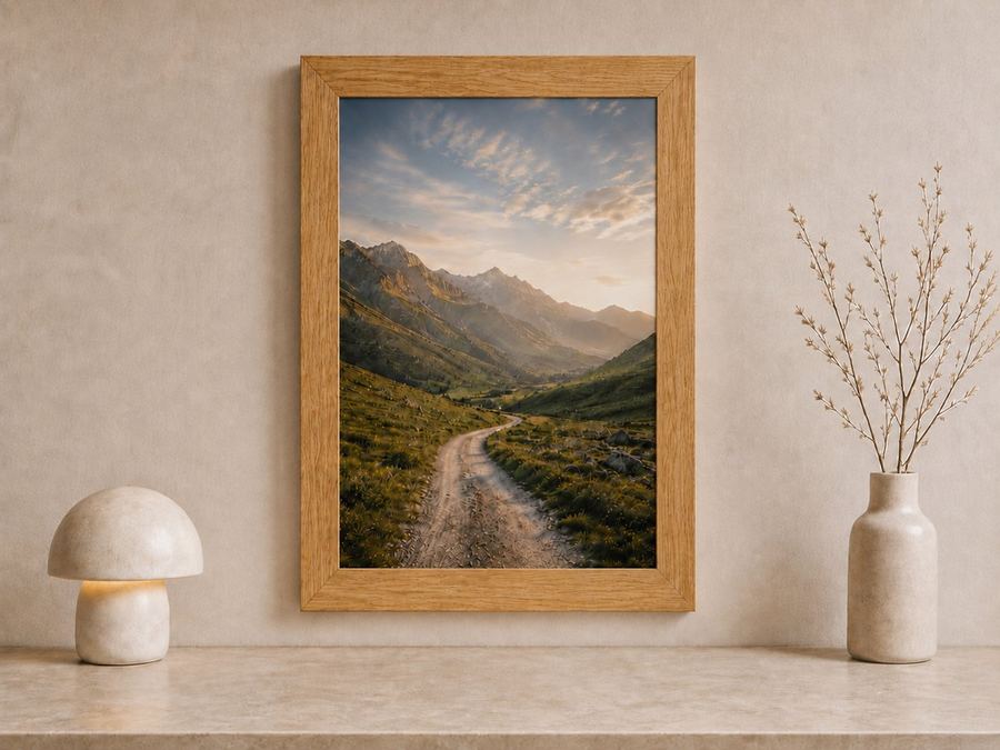 Combo Foto + Moldura 50x70 · com Vidro na cor Carvalho · Borda 4 cm
