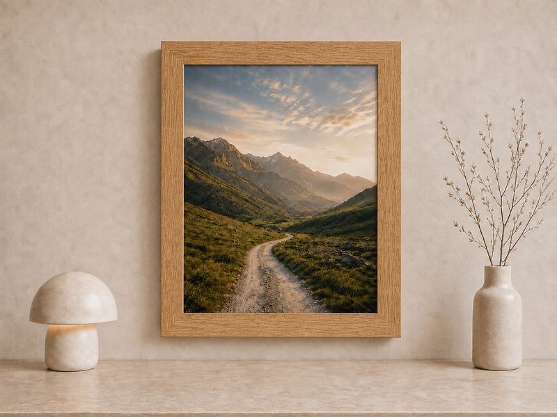 Combo Foto + Moldura 60x70 · com Vidro na cor Carvalho · Borda 4 cm