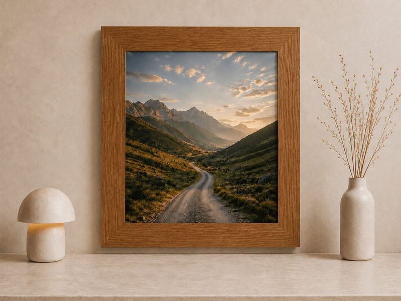 Combo Foto + Moldura 60x70 · com Vidro na cor Carvalho · Borda 6 cm