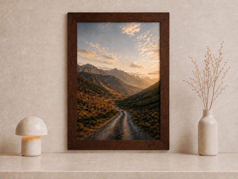 Combo Foto + Moldura 60x80 · com Vidro na cor Carvalho · Borda 4 cm