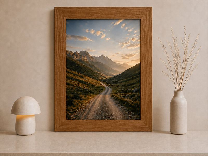 Combo Foto + Moldura 60x80 · com Vidro na cor Carvalho · Borda 6 cm