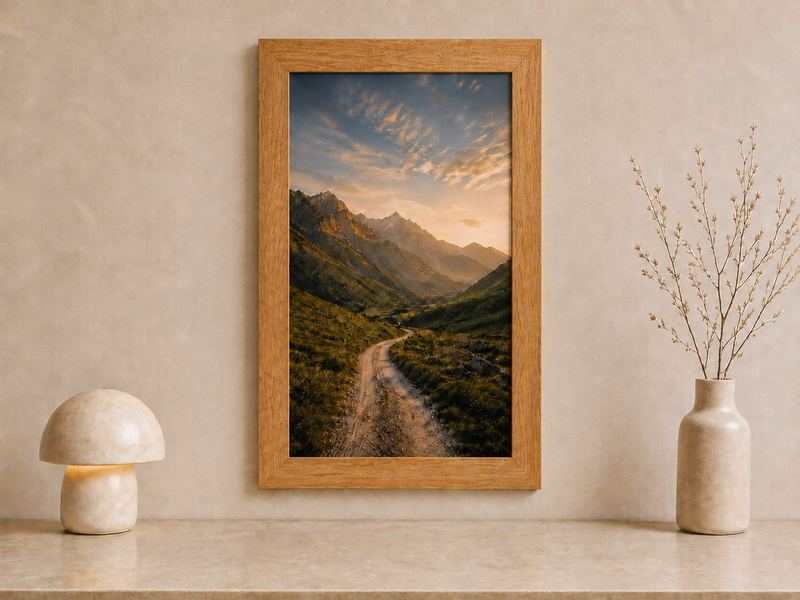 Combo Foto + Moldura 60x90 · com Vidro na cor Carvalho · Borda 4 cm