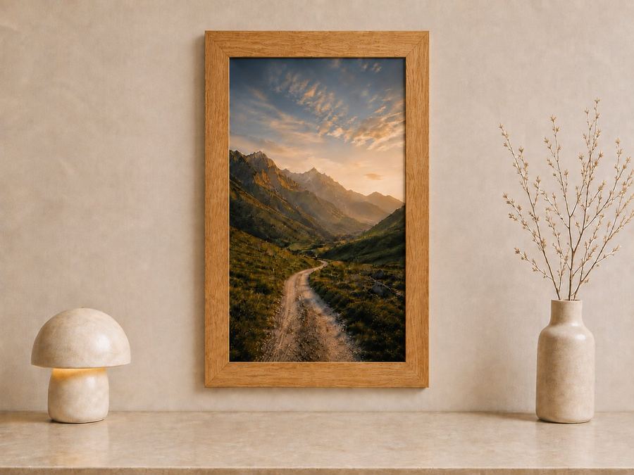 Combo Foto + Moldura 60x90 · com Vidro na cor Carvalho · Borda 4 cm