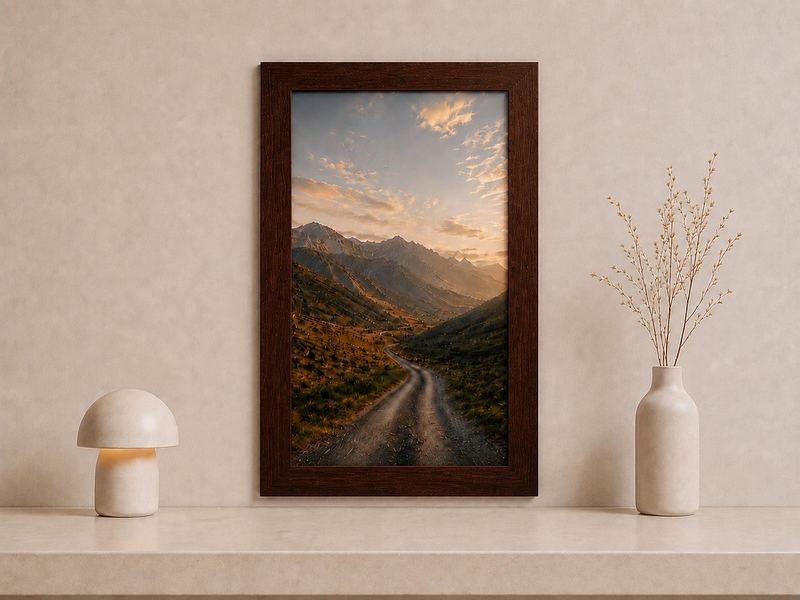 Combo Foto + Moldura 60x90 · com Vidro na cor Carvalho · Borda 4 cm