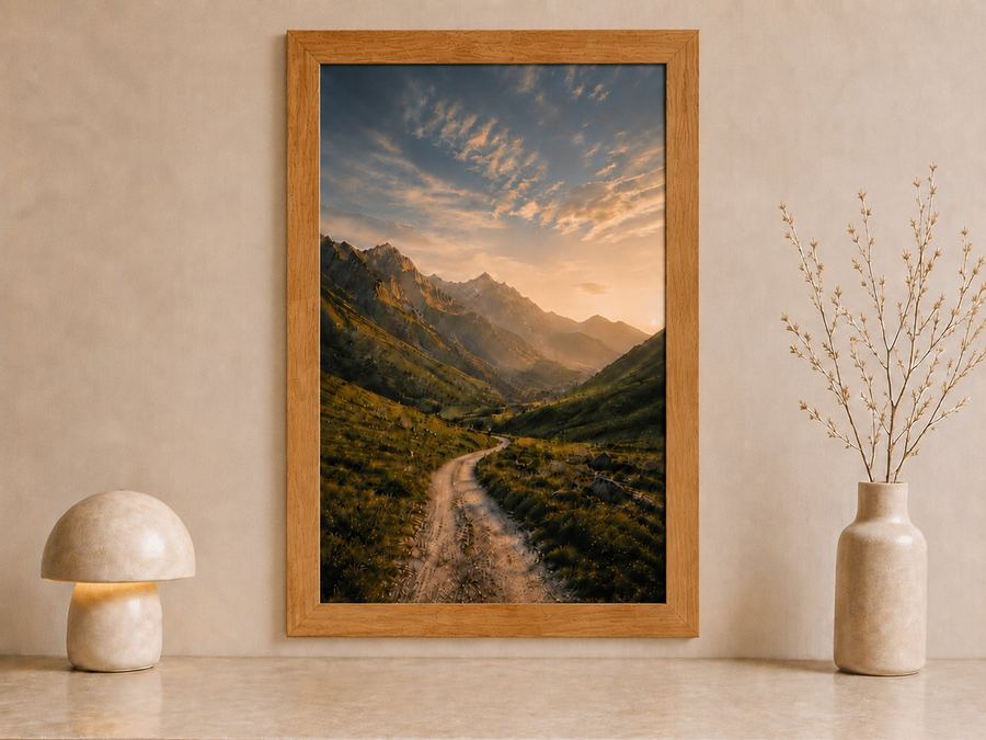 Combo Foto + Moldura 80x120 · com Vidro na cor Carvalho · Borda 4 cm