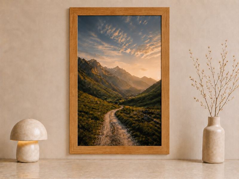 Combo Foto + Moldura 80x120 · com Vidro na cor Carvalho · Borda 4 cm