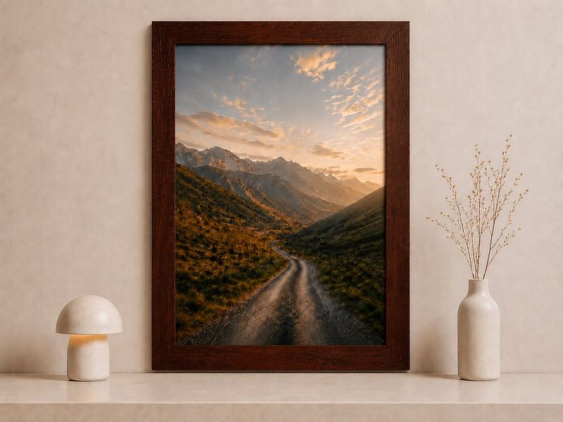 Combo Foto + Moldura 80x120 · com Vidro na cor Carvalho · Borda 4 cm