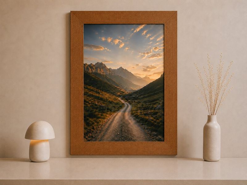 Combo Foto + Moldura 80x120 · com Vidro na cor Carvalho · Borda 6 cm